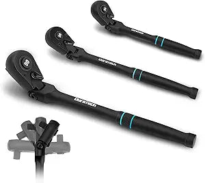 DURATECH 3-Piece Flex-Head Drive Ratchet Handle, 1/4", 3/8", 1/2" 90-Tooth Quick-Release Ratchet Wrench with 180 Pivoting Head & 7-Position Setting, Reversible, CR-V Made, Black Mn Phosphate Finish