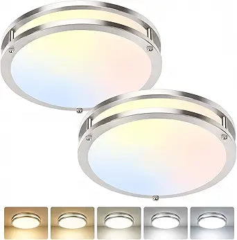 13in 36W Dimmable LED Ceiling Lights, 2-Pack 3600lm Super Bright Energy-Efficient Flush Mount Light Fixture, 2700K-6500K 5CCT Adjustable Modern Lamp for Bathroom Bedroom Kitchen Hallway Brushed Nickel