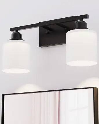 Modern Bathroom Lights - 2-Light Vanity Fixtures with Milky White Glass Shades, Anti-Rust Matte Black Finish, E26 Base