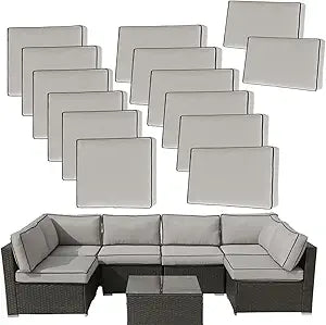 14Pieces Patio Cushion Covers Replacement Outdoor Couch Covers Splashproof UV-Resistant Furniture Cushion Sofa Slipcovers Set with Zippers,Cover Only 25.6x25.6x3.9inch