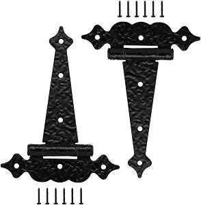 WellMade Heavy Duty T Strap Gate Hinges, 6 Inch Decorative Hammered T Hinges, Outdoor Hinges for Wooden Fences, Shed Door, Barn Door, Black, 2 Pack