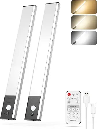ALUSSO LIGHTING 80 LED Under Cabinet Lighting with Motion & Hand Wave Sensor, 3CCT Dimmable Magnetic Closet Lights Wireless with Remote, Rechargeable Battery Operated Counter Lights Kitchen, 2 Pack
