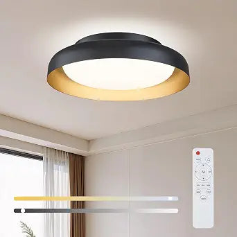 Ken & Ricky Flush Mount Ceiling Light with Remote,Black and Gold,12In,1PK