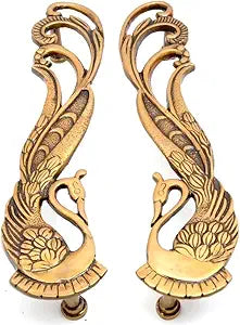 Peacock Design Brass Door Handle Pair  Antique Heavy Duty Vintage Decorative Door Pulls for Dresser Cupboard Drawer  Solid Brass Furniture Hardware Accessory 11 Inches Pair