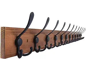 Wall Mount Coat Rack 47.3'' Burnt Brown Hanger - Rustic Towel Rack for Bathroom, Living Room - Hooks for Coats, Hats, Clothes