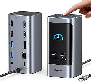 RayCue 15 in 1 Laptop Docking Station 3 Monitors, Triple 8K Display with 3 HDMI, 6 USB Ports, 5 Shortcut Button, Gigabit Ethernet, PD3.0, Smart Display for Windows/Dell/Lenovo/HP/Thinkpad Laptops