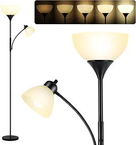 Floor Lamp, Dimmable Standing lamp, Stepless Dimming Brightness, Included 9W and 5W LED Bulbs, Industrial Floor Lamp for Living Room, Bedroom, Office, Reading
