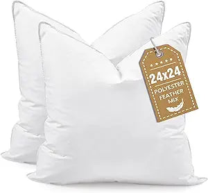 BHZ Euro Throw Pillow Inserts, 24x24 Down Feather Alternative Pillow Inserts Set of 2, Decorative Soft Large Square White Throw Pillows Insert for Couch Bed Dorm Sofa with Breathable Cover