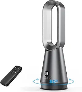 22" Small 32dB Silent Bladeless Tower Fan with Remote, Magnetic Washable Filter, LED Display, 8 Speed Settings, 80 Oscillation, 1-9H Timer, 30W Energy Saving for Indoor Use Bedroom and Office