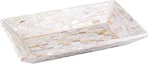 PEMAR 12"x7" Mother of Pearl Decorative Tray with Raised Edge for Coffee Table Perfume Living Room Kitchen Bathroom, Elegant Multipurpose Centerpiece Vanity, Fruit Display Bowl White Iridescent