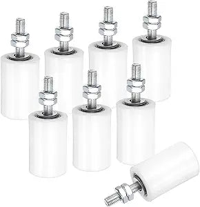 uxcell 8Pcs Slide Gate Guide Roller,1-5/8" Dia x 2-3/8" Length Nylon Rollers Gate Support Assembly, Universal Sealed Ball Bearing Rolling Gate Guider for Sliding Door, White