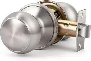 KNOBWELL Passage Door Knob Brushed Nickel,Round Door knob for Hall and Closet Door Knobs, Non-Locking Round Door Handle, Satin Nickel Interior Door Knob, Keyless Stainless Steel Passage Knobs