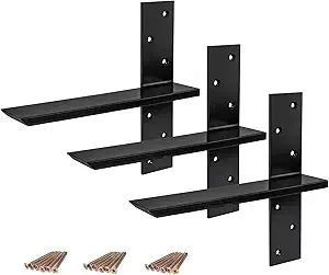 (3-Pack) Free Hanging T Shelf Bracket, Solid Heavy Duty Steel Knee Wall Hidden Granite Countertop Support Floating Bracket Hardware, Universal ,3 Count,12 Inch , DIY Projects , Screws Included