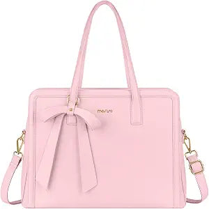 MOSISO Bowknot Laptop Tote Bag for Women, 15.6 inch PU Leather Laptop Bag