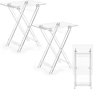 Beeveer Acrylic Foldable TV Dinner Table Small Folding Clear TV Tray Space Saving Acrylic Dining Table for Eating Snack Coffee Desk Side Living Room Kitchen Furniture Easy Assembly (24*20*14 Inch)