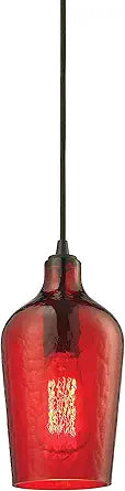 Elk Home Hammered Glass Mini Pendant - Decorative Single-Light Ceiling Fixture with Textured Red Glass Shade, Hardwired Mount, Transitional Style Lighting