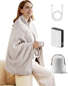 Cordless Heated Blanket with Battery Pack - Rechargeable Heated Shawl & Portable Heated Throw,Far-Infrared Heating,Wearable Blanket for Office,Travel,Car & Outdoor, Gift for People Who Are Always Cold