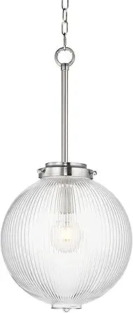 Maxim Lighting Kasbah 12" 1-Light Pendant Light | Satin Nickel Steel Finish | Clear Ribbed Glass Shade | Transitional Indoor Light Fixture | Ideal for Kitchen Islands & Dining Rooms | 15194CRSN