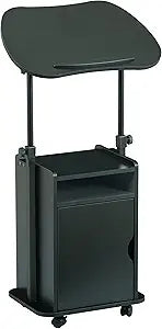 Techni Mobili Adjustable Laptop Cart with Storage, Rolling Mobile Workstation Desk with Cabinet, Shelf & Locking Wheels. Height Adjustable Sit to Stand for Home Office, Bedside, or Classroom (Black)