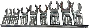Flexible Head Crowfoot Wrench,210 Activity angle, 3/8" Dr. SAE, 8PCS 5/16". 3/8". 7/16". 1/2". 9/16". 5/8". 11/16". 3/4",With Wrench Rack