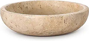 LemonRoad Travertine Decorative Bowl 7.8"x 2" Marble Round Stone Bowl for Entryway Key, Fruit, Kitchen Counter, Dining Table Centerpiece, Office Decor(Beige)