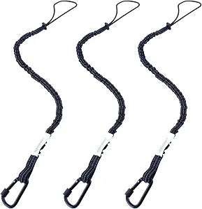 3 Pack Retractable Tool Lanyard, Safety Fall Protection Tools Leash with Aluminum Screw Lock Carabiner Clip and Adjustable Loop End, Tough Scaffold Tether for Construction Roofing (Black+Black+Black)