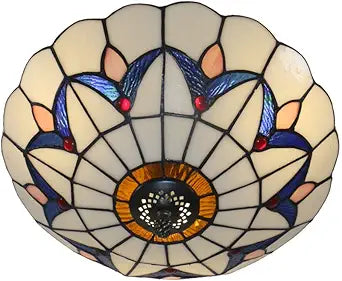 12 Inch Vintage Chandeliers Light Tiffany Style Stained Glass Ceiling Light Stained Glass Flush Mount Ceiling Lighting Fixtures (12 Inch WB)