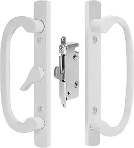 Legacy Sliding Patio Glass Door Center Latch White Handle Set - Sash Controls 2265 + Mortise Lock 45- Non-keyed Door Handles, Fits 3-15/16 Screw Hole Spacing and Fits 1-1/4" to 2-1/4" Door Thickness