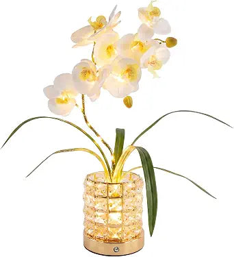 Crystal Phalaenopsis Orchid Lamp, USB Rechargeable Touch Night Light, 3 Color Stepless Dimmable LED Flower Light, Crystal Butterfly Orchid Decor for Bedroom, Mothers Day Wedding Gifts