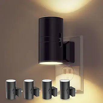 L LOHAS LED Night Light Plug in, 4 Pack, Dimmable Night Lights Plug into Wall, Light Sensor Nightlight, Soft White 3000K with Black Shade, Plug in Nightlights for Hallway Bathroom Kitchen Bedroom