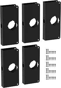 5 Pack Black U 9585 Stainless Steel Lock and Door Reinforcement Plate for 1-3/8 in Thick Doors, Stainless Steel Finish for Reinforcing and Repairing Doors