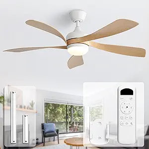 Sofucor 52 Inch Ceiling Fans with Lights and Remote, Outdoor Ceiling Fan with Light 6-Speed 3 CCT 3-Timer, Modern Low Profile Ceiling Fan 5 Blade Reversible DC Motor for Living Room Bedroom Patio