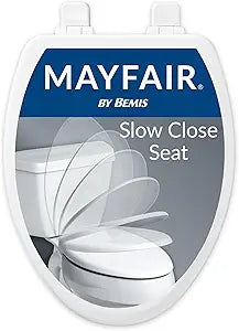 Mayfair Linden Slow Close Toilet Seat, Non Slip Heavy Duty Wood, Easy Install, Elongated, White