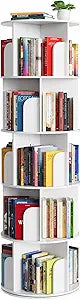 SpaceAid Cross Style 5 Tier Rotating Bookshelf, Spinning 360 Bookcase Lazy Susan Tower, Vertical Revolving Books Shelf Storage Round Carousel Space Saving Organizer, White