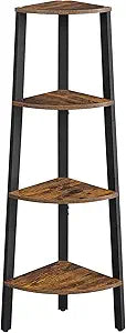 VASAGLE Corner Shelf Stand, 4-Tier Corner Bookshelf, Industrial Ladder Shelf, Plant Stand for Living Room, Office, Kitchen, Rustic Brown and Black ULLS34X