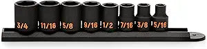 GEARWRENCH 8 Piece 3/8" Drive 6 Point SAE Hi-Viz Impact Socket Set | 84910H