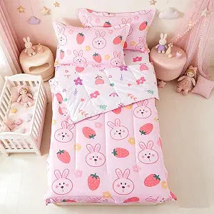 Kids Zipper Bedding Twin 4 Pieces Bunny Comforter Set for Girls
