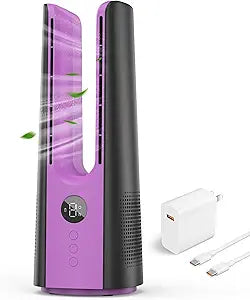 KONSIDEN Desk Fan, 13 Inch Portable Bladeless Fan, Small Quiet Table Fan with 60┬░Oscillating, 9 Speeds & 9H Timer, LED Display, Button Control, Easy to Clean, Personal Desktop Fan for Bedroom, Office