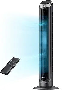 DREO Tower Fan for Bedroom, 90┬░ Oscillating Fans that Blow Cold Air, 5 Speeds, 4 Modes with 26ft/s Velocity, 12H & 28dB Quiet Timer, Remote, Touch, 40" Standing Floor Fan for Home Office, Black