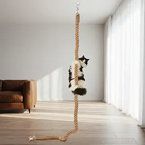 Weysat 2'' x 8.9 ft Cat Climbing Rope with Hook, Natural Jute Rope for Ceiling and Wall Mounted, Space Saving Kitten Scratching Post Toy for Indoor Outdoor