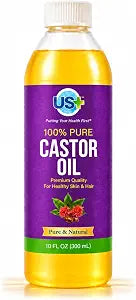 US+ Castor Oil, Cold-Pressed, Unrefined, USP Grade - 10 Fl Oz