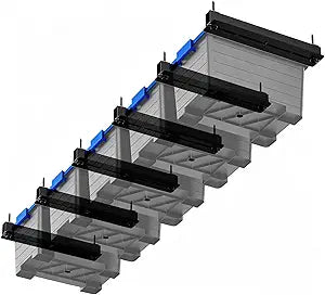 Overhead Garage Storage Rack, Heavy Duty Ceiling Mount Bin Holder for 7-27 Gallon Tote Storage Container Bins, 17-Inch Black Metal Rails for Organization Shelving System, Iron Material, 6 Pack
