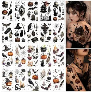 20 sheets Halloween Temporary Tattoos for Adult,Fake tattoos,Face tattoos
