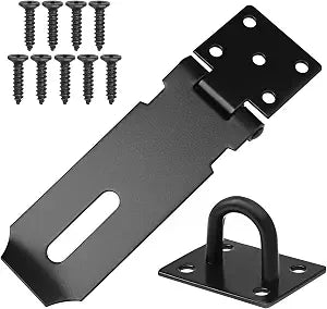 Padlock Hasp 4 Inch Door Hasp Latch Lock Stainless Steel Padlock Clasp Black Hasp Lock Gate Hasp with Fixing Screw for External Doors Window Cabinet Pet Cage