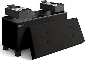 Storage Ottoman Bench with Bins, 30-in Storage Bench for Bedroom End of Bed, Folding Foot Rest Ottoman for Living Room Max 660lbs, Velvet Ottomans, Black