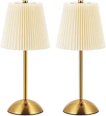 2-Pack Cordless Rechargeable Table Lamp 3-Color Dimmable Touch Control, 3000mAh Battery Operated Portable Light Beige Fabric Shade for Bedroom, Living Room, Office, Nursery, Bathroom