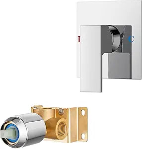 Airuida Single Handle Shower Valve Trim Kit  Wall Mount Brass Rough-in Valve with Female Thread Connection,Square Shower Handle with 4.3 Inch Cover Plate  Chrome Polish