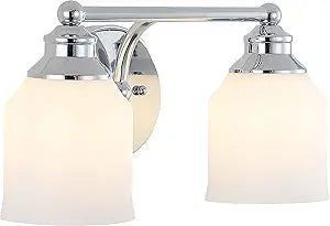 JONATHAN Y 14" Chrome Modern Farmhouse LED Vanity Light Wall Sconce Fixture, Frosted White Glass Shade, Dimmable Wall Lamp for Bathroom Mirror Kitchen Sink, UL Listed (JYL7550A)