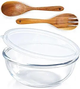 6.2Quart Large Glass Bowls with Lid,Thickened 12Inch Clear Glass Salad Cooking Bowls for Kitchen Salad Bread Storage, For Prepping, Marinating & Mixing Brining Kimch