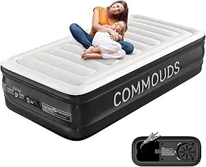 COMMOUDS Twin Air Mattress with Built-in Pump, 18" Raised Blow up Mattress, Comfort Inflatable Mattress with Waterproof Flocked Top, Portable Airbed for Guests, Camping, Home & Travel Use, 330lbs Max